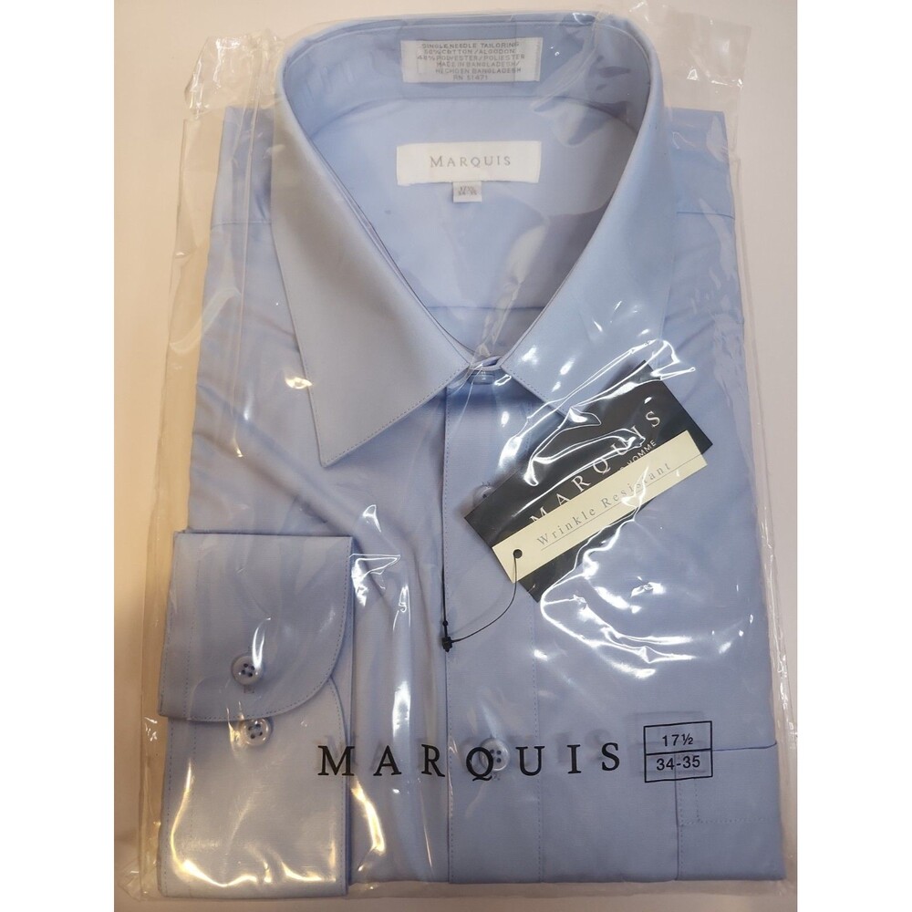 Marquis 009 Mens Button Down Dress Shirt Light Blue Sz 17.5 34-35 NWT